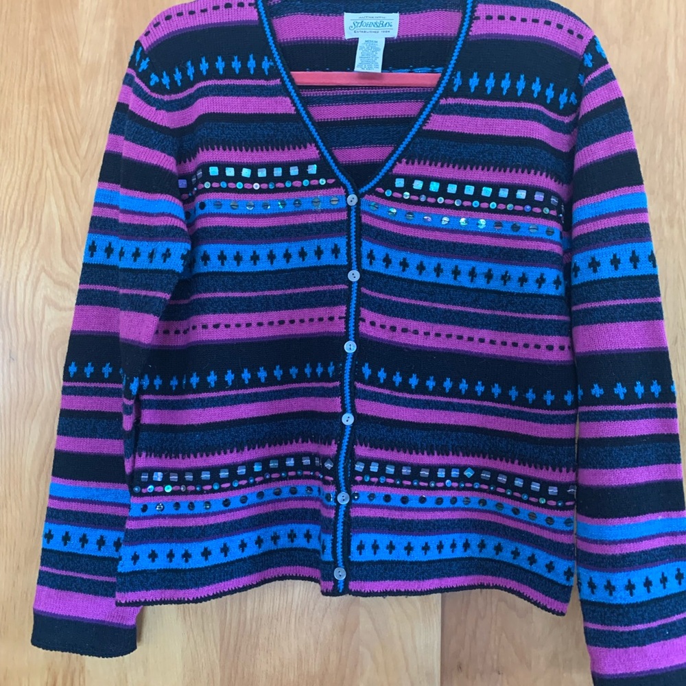 Vintage St John’s Bay wool blend Cardigan with sequins and metallic thread sz M
